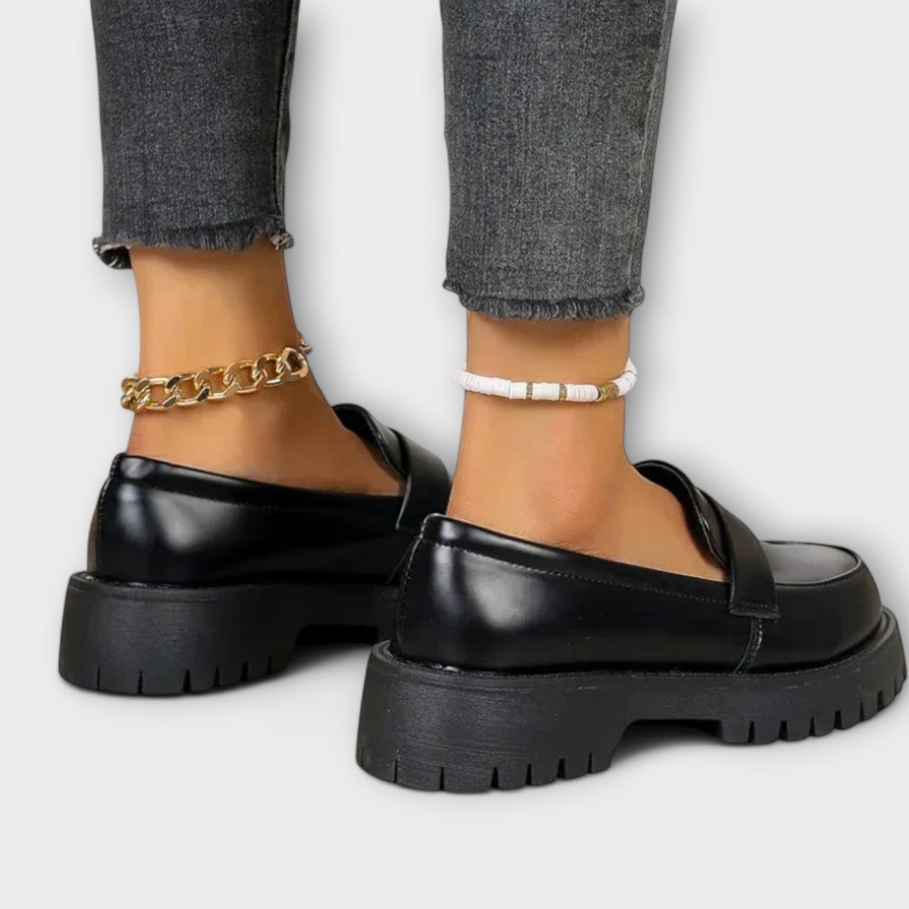 Orthopädische Damen-Mokassins aus Satin mit Absatz – Ansicht 3