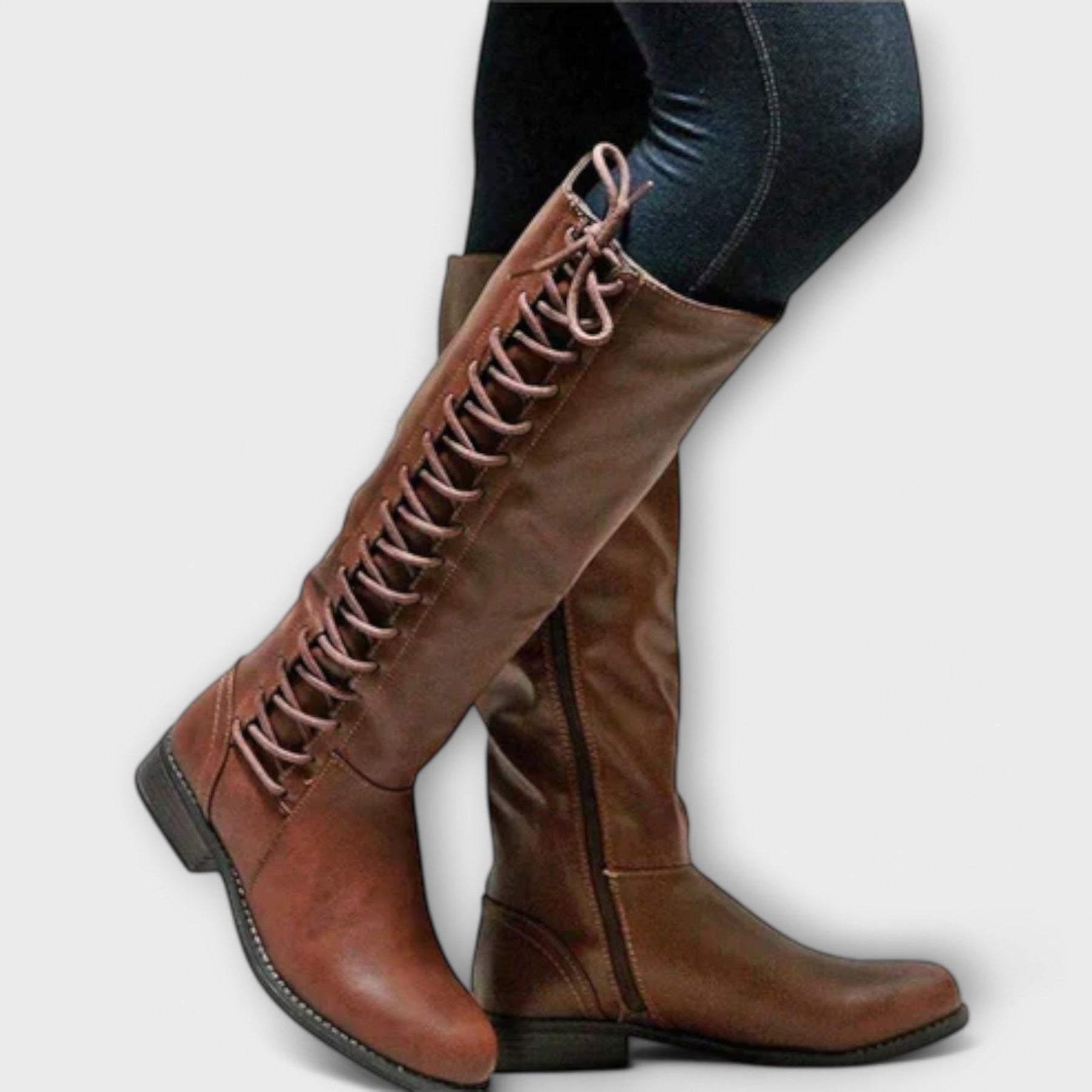 Elegante Leder-Schnürstiefel für Damen – Ansicht 2