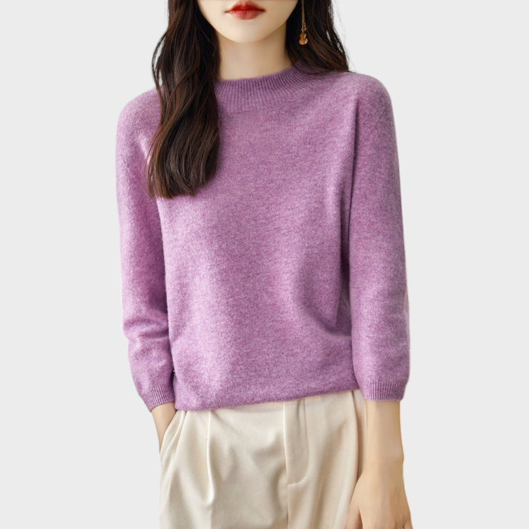 Lilith – Damen-Wollpullover mit kurzen Ärmeln und Kunstpelzbesatz – Ansicht 9
