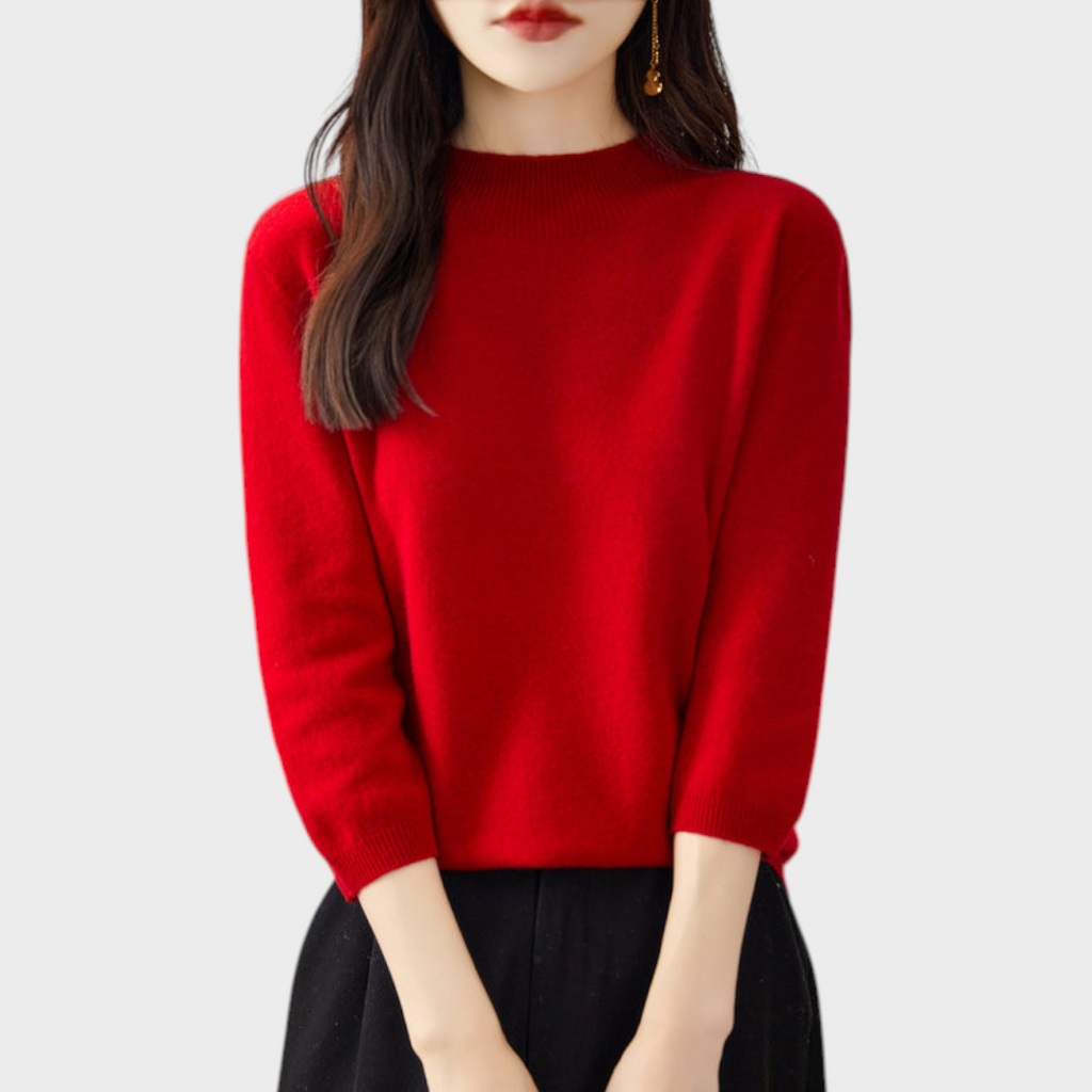 Lilith | Kurzarmpullover aus 100 % Wolle mit Kunstpelzbesatz