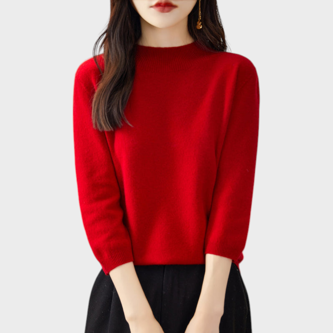 Lilith – Damen-Wollpullover mit kurzen Ärmeln und Kunstpelzbesatz – Ansicht 8