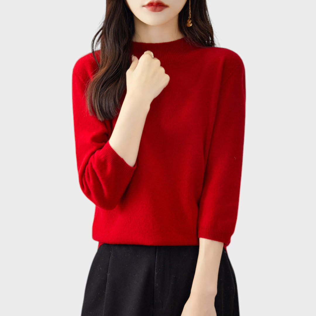 Lilith – Damen-Wollpullover mit kurzen Ärmeln und Kunstpelzbesatz – Ansicht 16