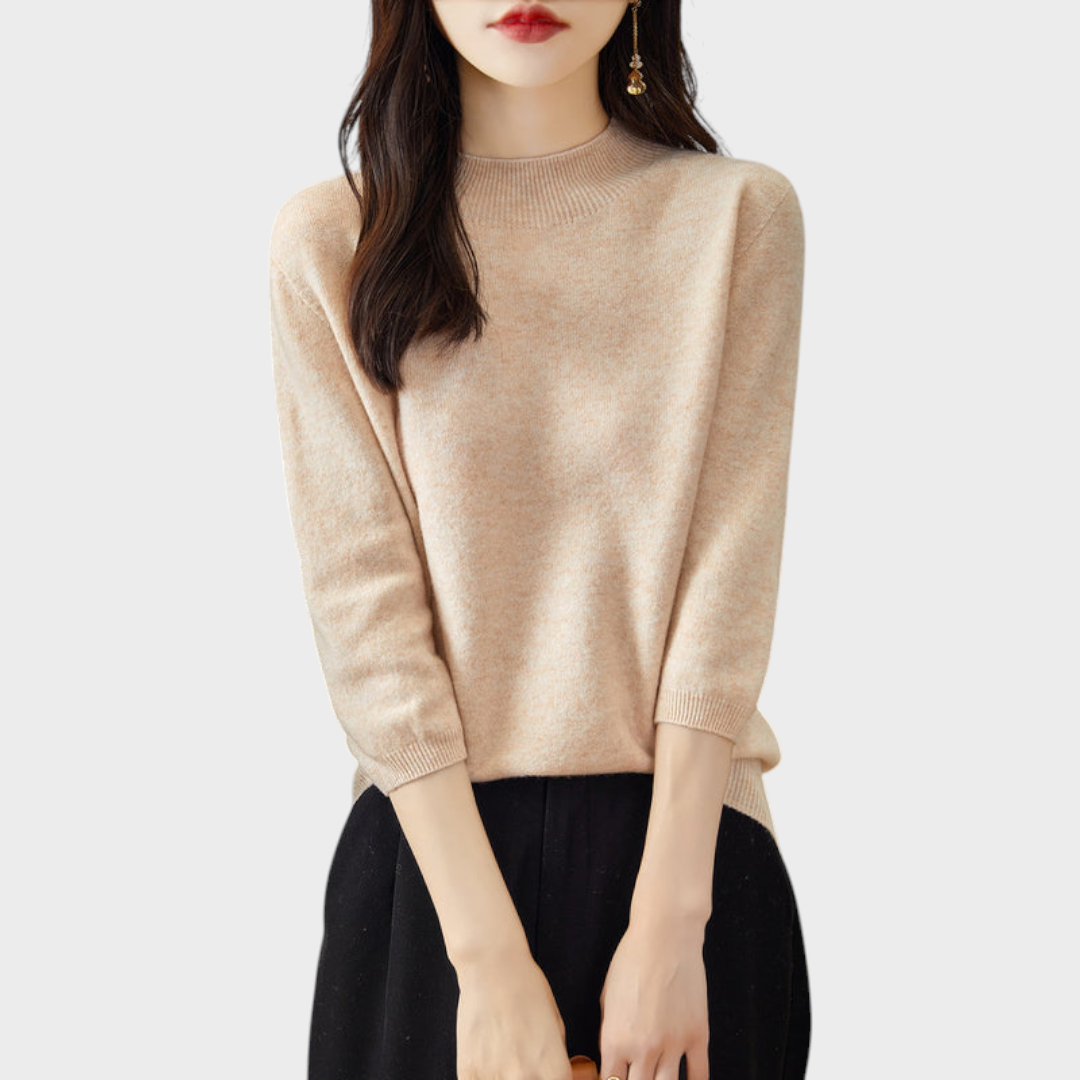 Lilith – Damen-Wollpullover mit kurzen Ärmeln und Kunstpelzbesatz – Ansicht 4