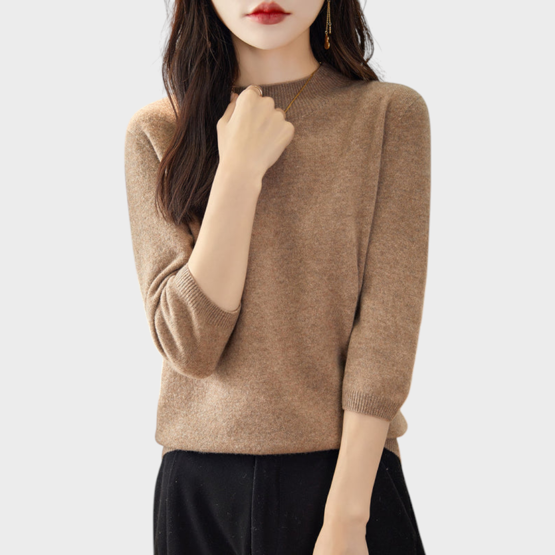 Lilith – Damen-Wollpullover mit kurzen Ärmeln und Kunstpelzbesatz – Ansicht 7
