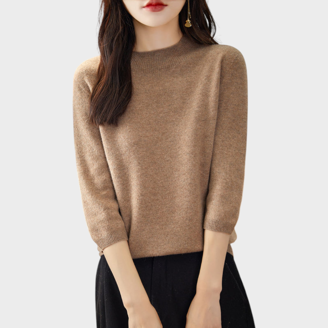 Lilith – Damen-Wollpullover mit kurzen Ärmeln und Kunstpelzbesatz – Ansicht 12