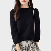 Lilith – Damen-Wollpullover mit kurzen Ärmeln und Kunstpelzbesatz – Ansicht 3