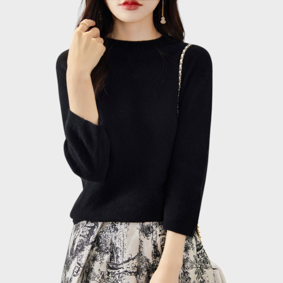 Lilith – Damen-Wollpullover mit kurzen Ärmeln und Kunstpelzbesatz – Ansicht 14