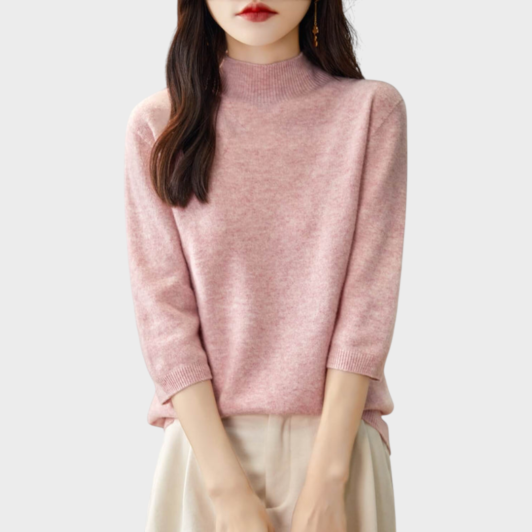 Lilith – Damen-Wollpullover mit kurzen Ärmeln und Kunstpelzbesatz