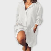 Lässige Damen-Leinenbluse mit Kragen und Tasche