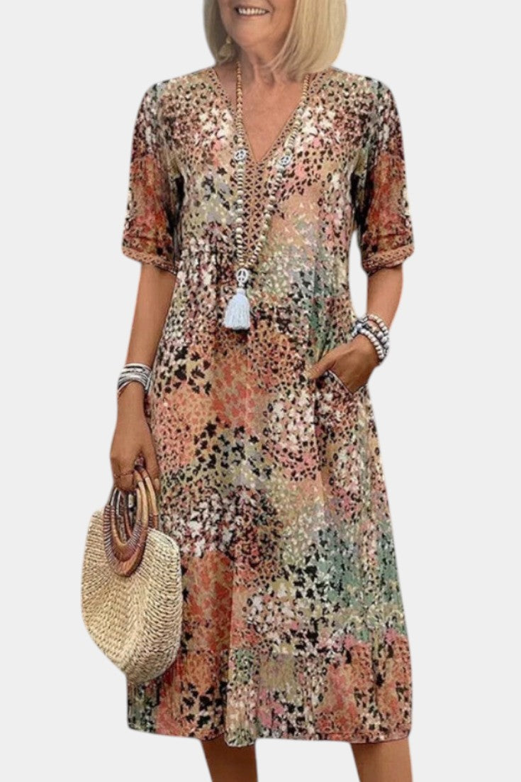 Perla – Boho-Kleid für Damen mit Blumenmuster und Strickdetails – Ansicht 4