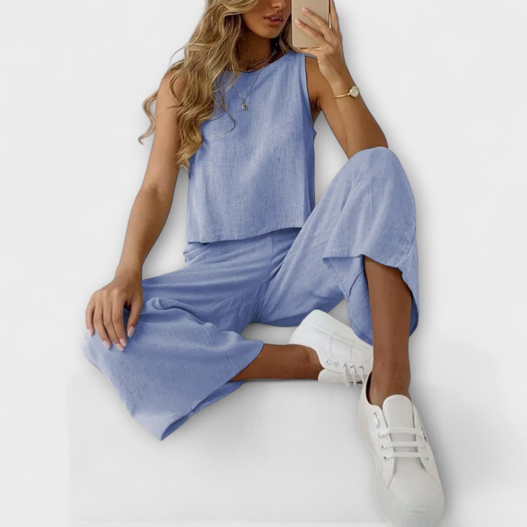 Zweiteiliges Damen-Leinenset mit Top und Hose – Ansicht 6
