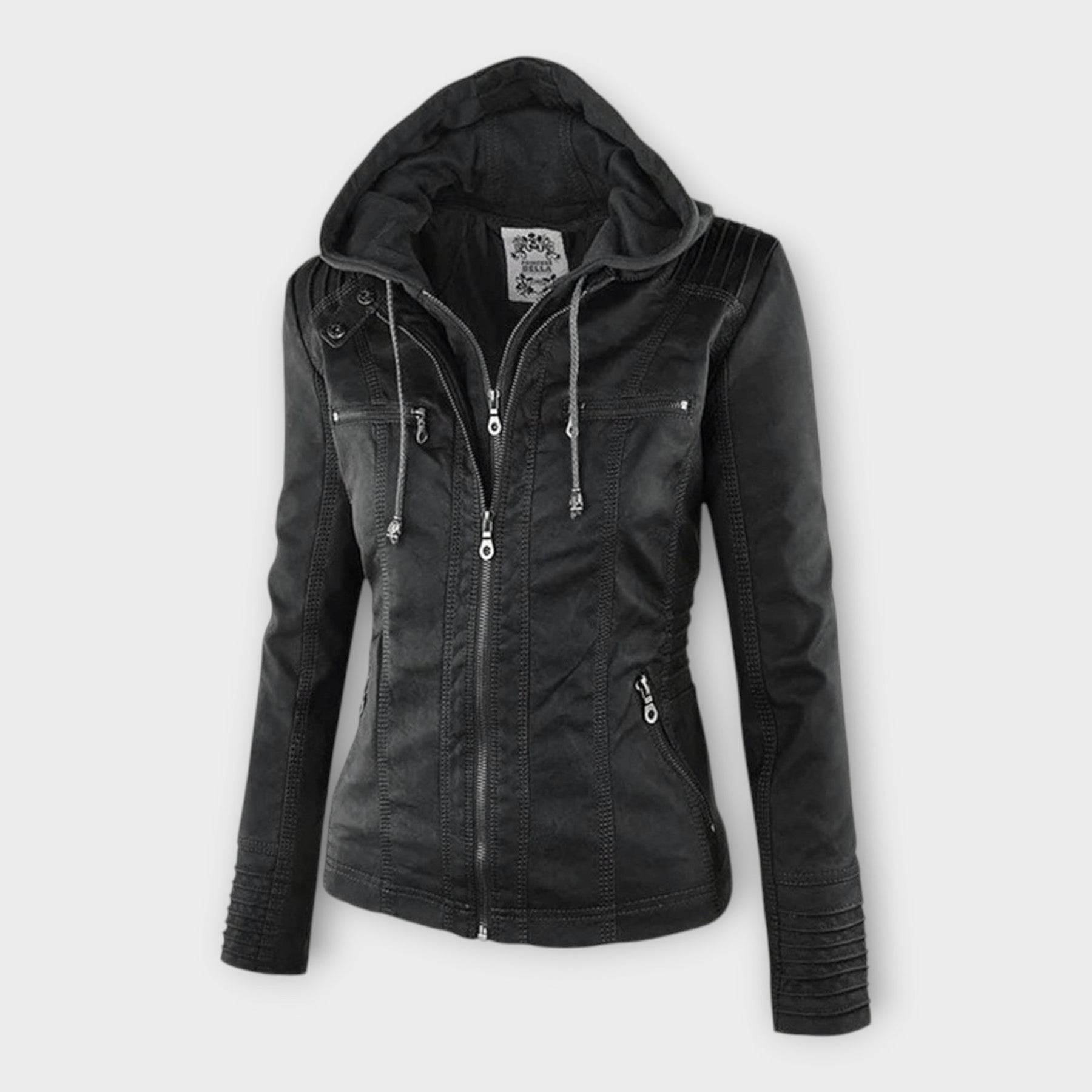 Elise – Moderne Lederjacke für Damen mit Kapuze – Ansicht 2