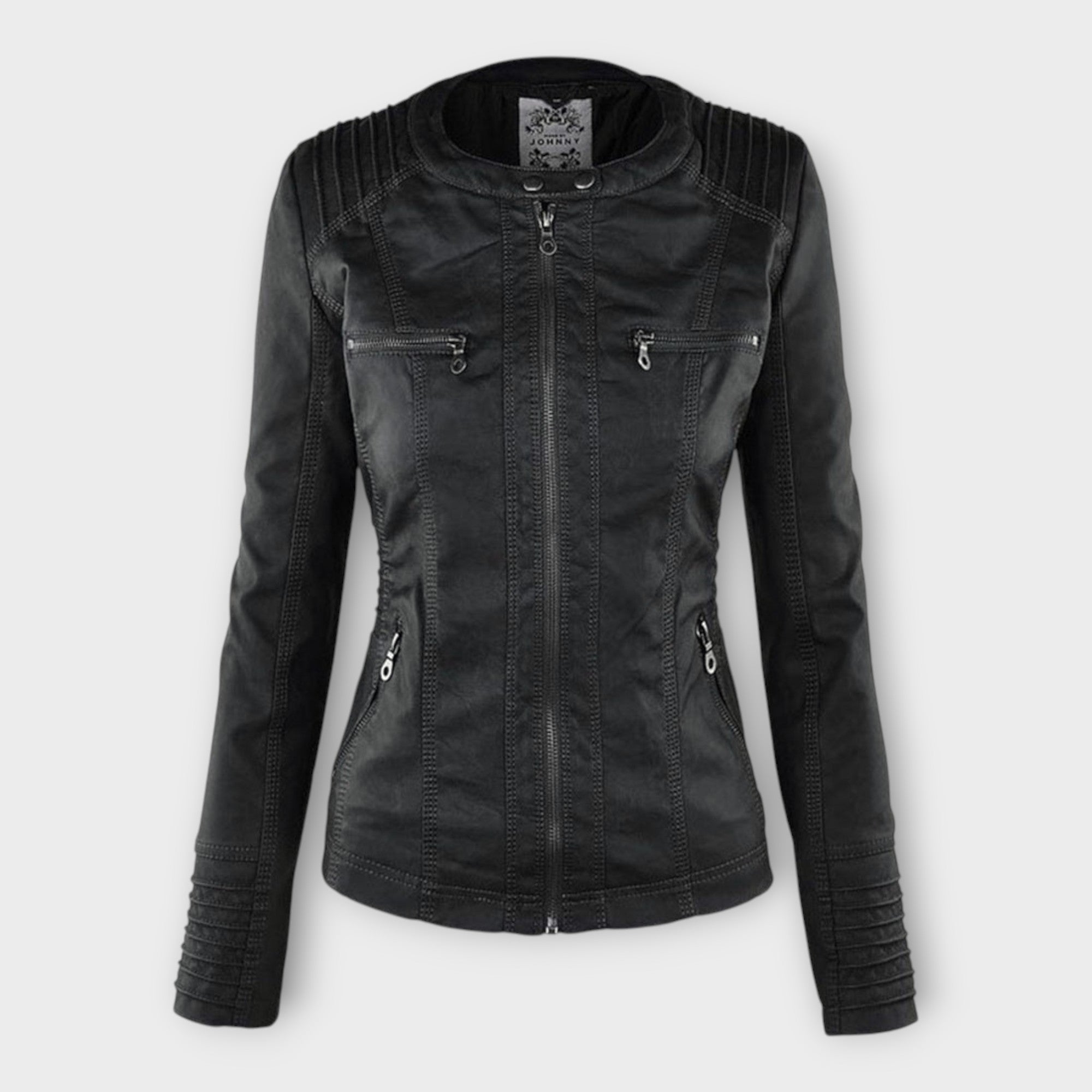 Moderne Lederjacke mit Kapuze und zeitloser Linienführung