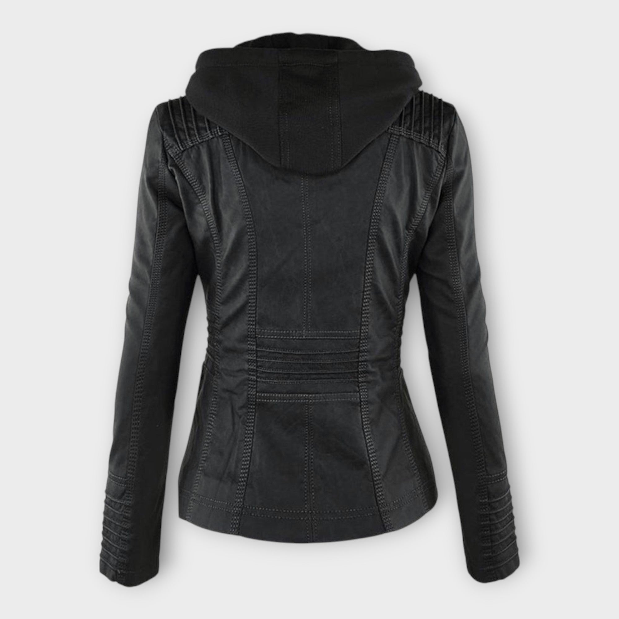Moderne Lederjacke mit Kapuze und zeitloser Linienführung