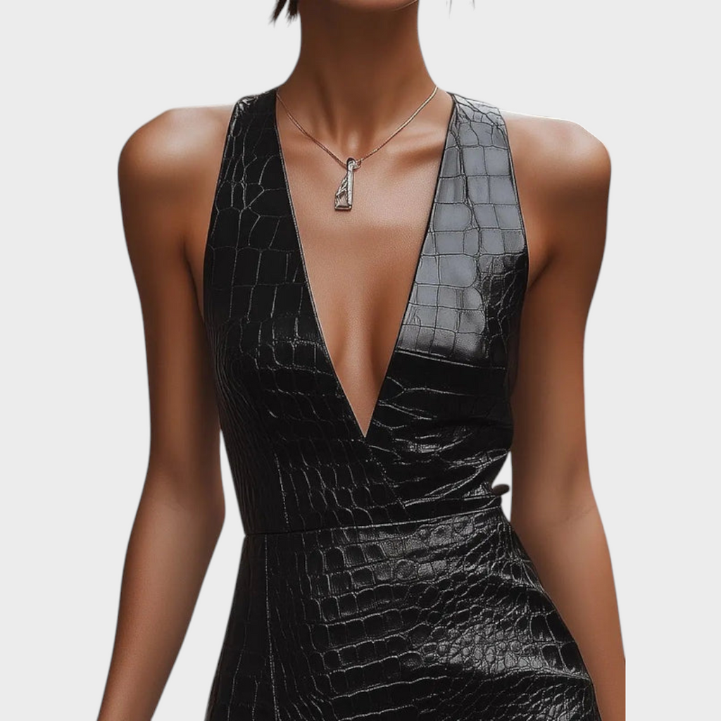 Verlyn | Schwarzes, tailliertes Minikleid aus Leder