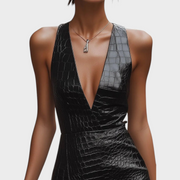 Verlyn – Schwarzes figurbetontes Minikleid aus Leder