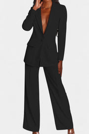 Marnie – Damen-Set mit strukturiertem Blazer und hoch geschnittener weiter Hose – Ansicht 13