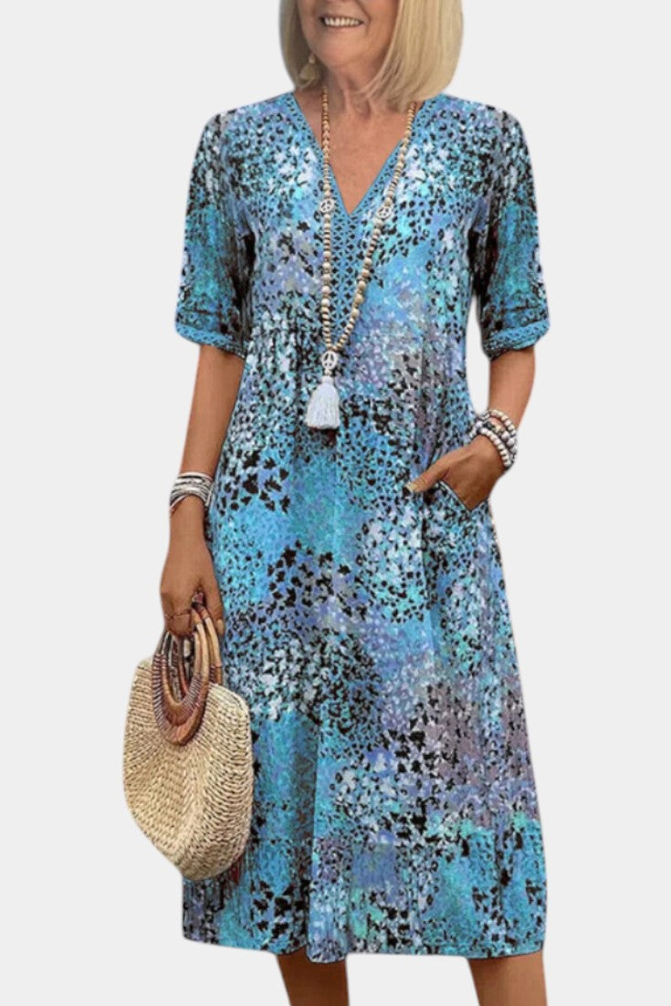 Perla – Boho-Kleid für Damen mit Blumenmuster und Strickdetails – Ansicht 2