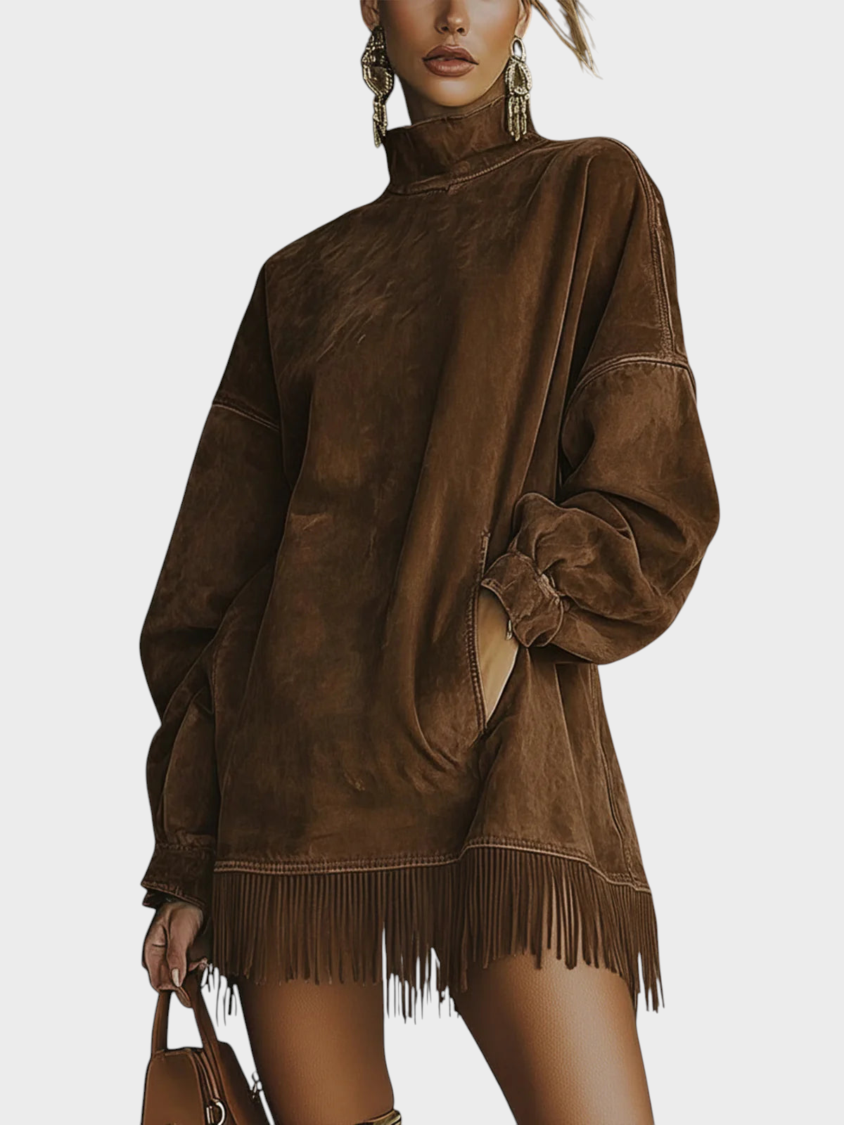 Sheri – Bequemes Wildlederkleid für Damen mit Quasten – Ansicht 2