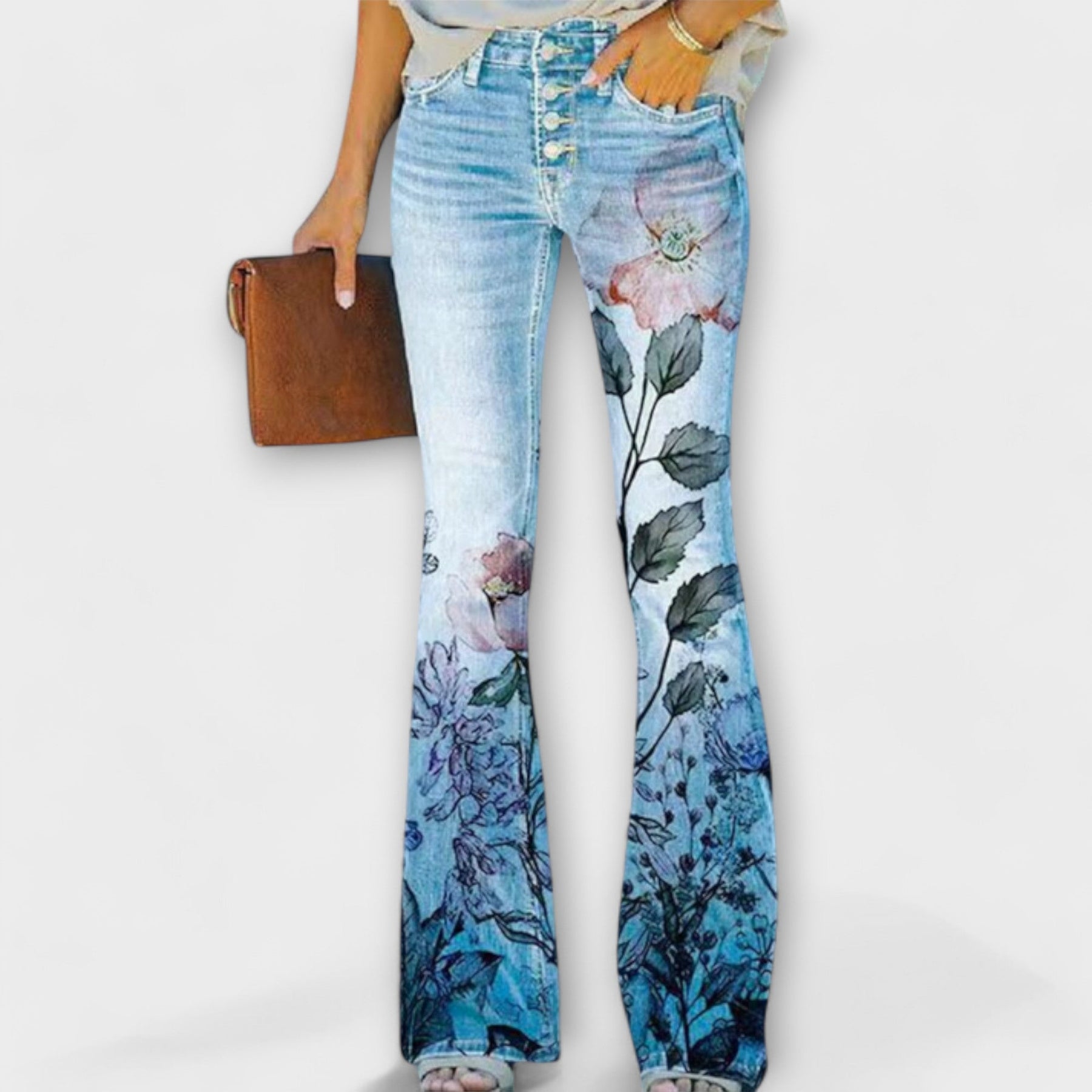 Geblümte Hose für Damen mit weitem Bein – Ansicht 4