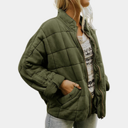 Khakifarbene gesteppte Oversize-Jacke für Damen – Ansicht 6