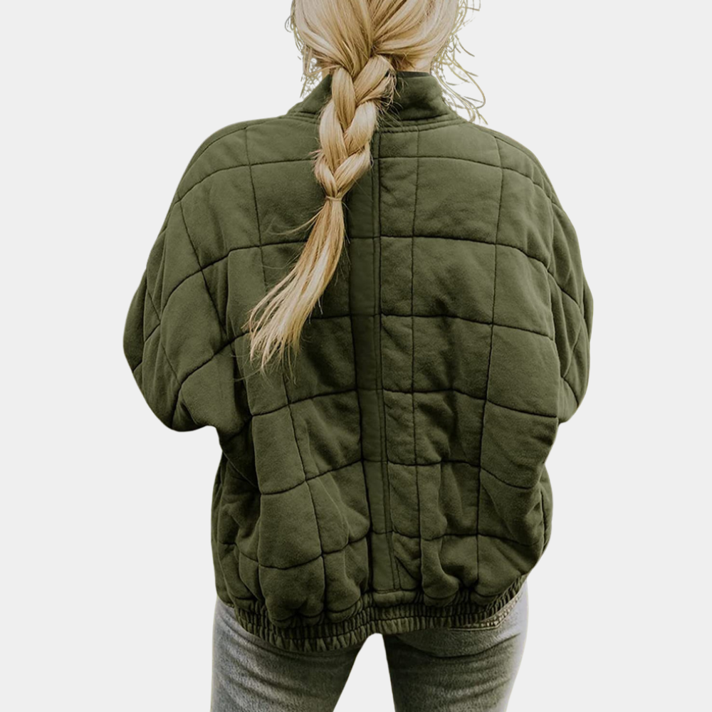 Khakifarbene gesteppte Oversize-Jacke für Damen – Ansicht 7