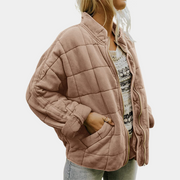 Khakifarbene gesteppte Oversize-Jacke für Damen – Ansicht 2