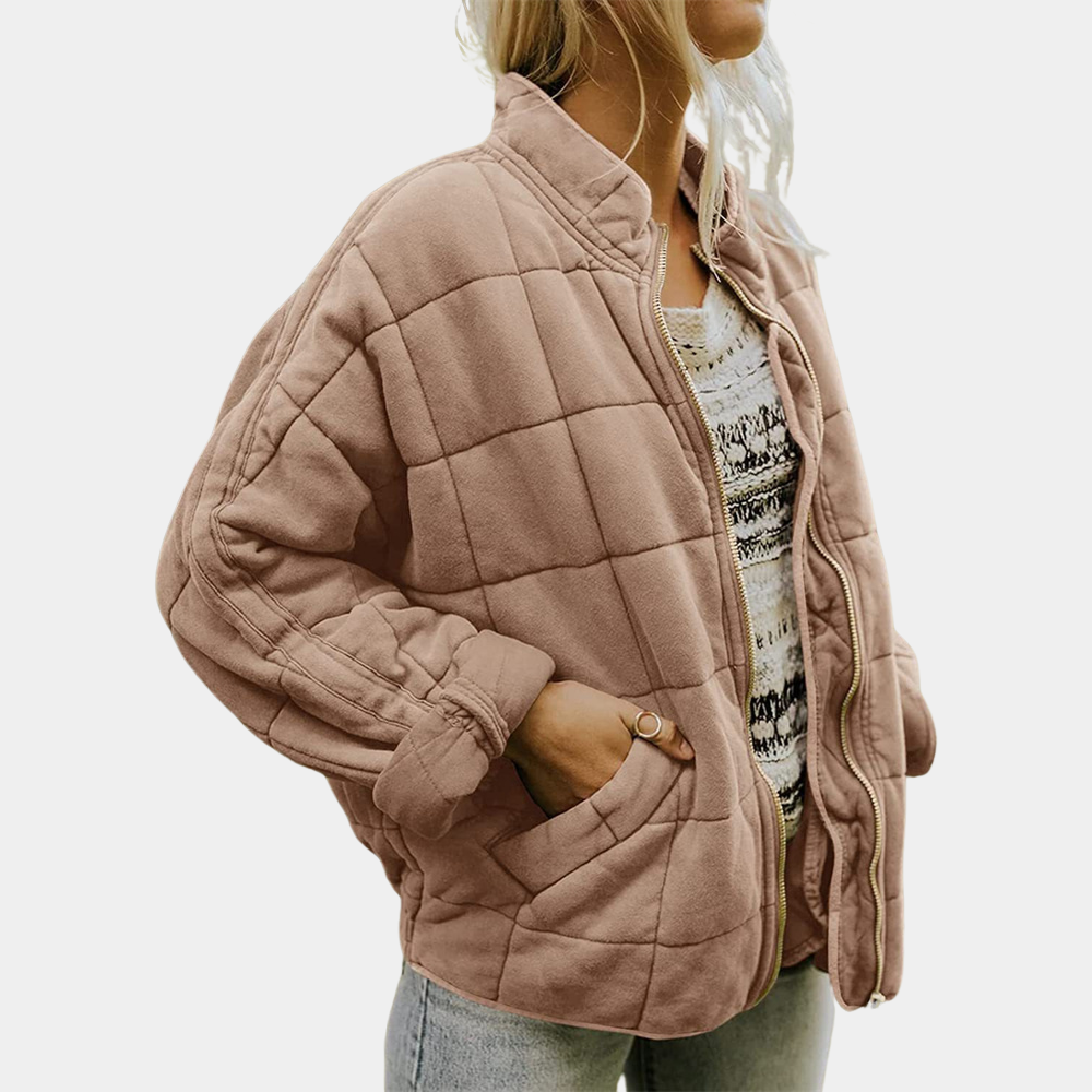 Khakifarbene gesteppte Oversize-Jacke für Damen – Ansicht 2