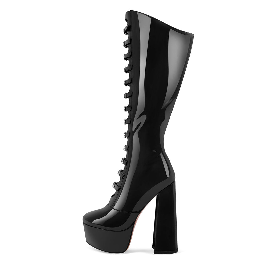 Mandy Plateau-Kniestiefel mit mehreren Schnallenriemen
