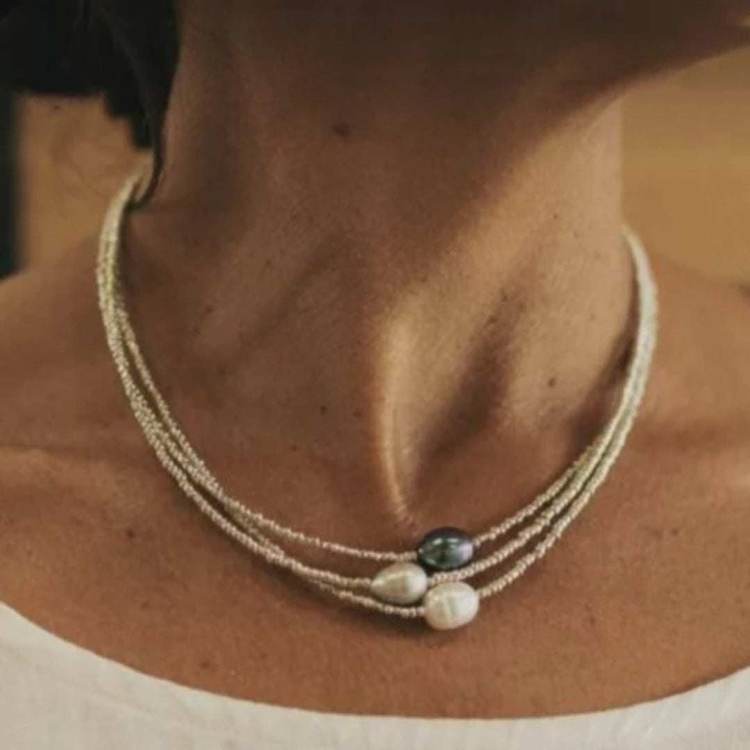 Vintage-Perlenkette mit mehreren Reihen natürlicher Perlen
