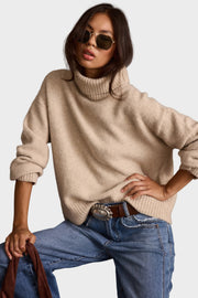 Alyssa – Oversized Strick-Rollkragenpullover für Damen in Haferbeige – Ansicht 2
