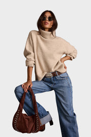 Alyssa – Oversized Strick-Rollkragenpullover für Damen in Haferbeige – Ansicht 7