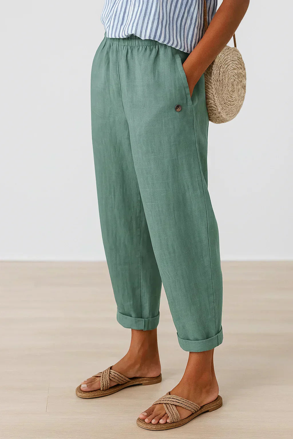 Edith – Gerade Leinenhose für Damen mit Umschlag – Ansicht 6