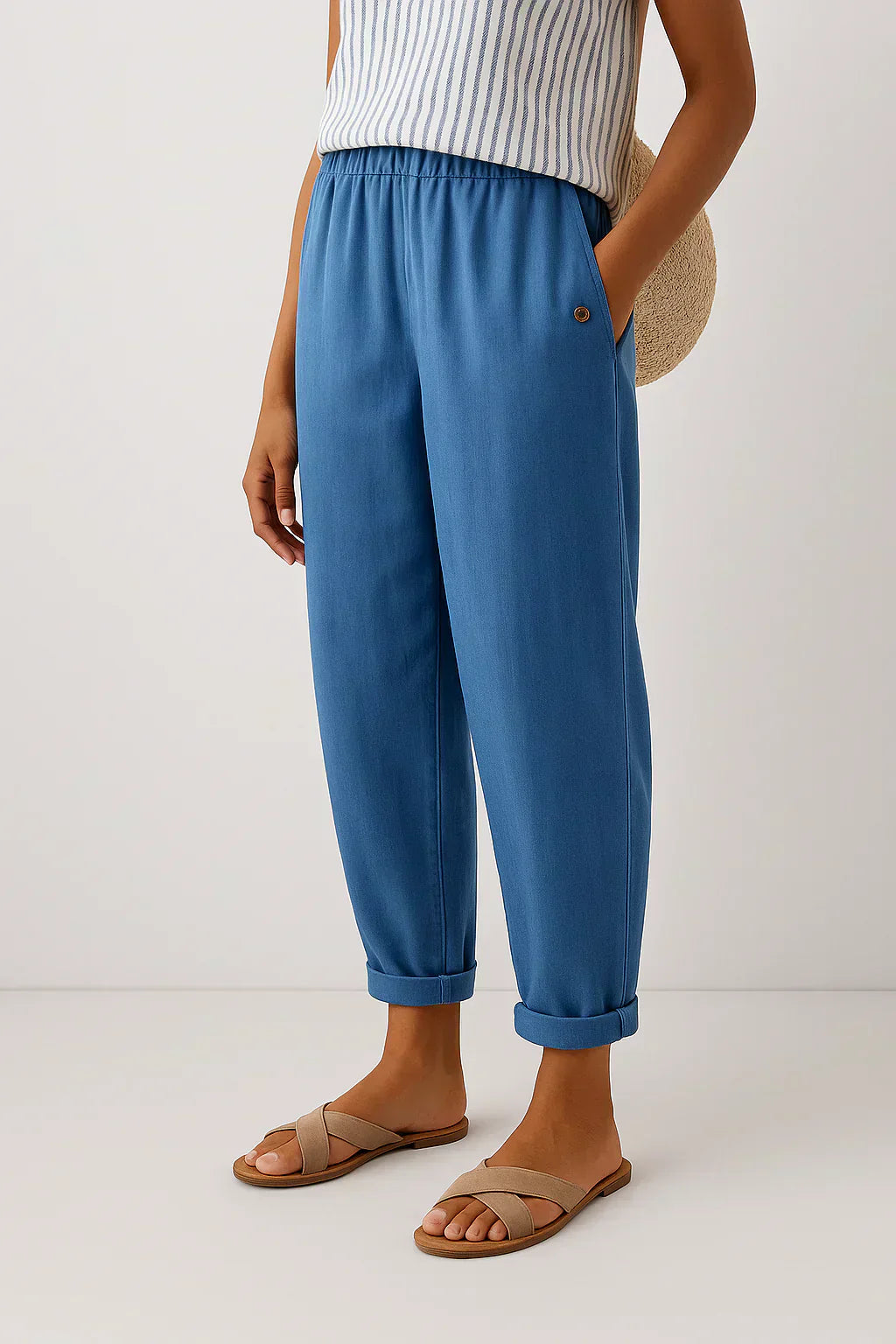 Edith – Gerade Leinenhose für Damen mit Umschlag – Ansicht 3