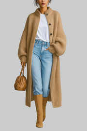 Aveline – Warme lange Strickjacke für Damen mit Faltenkragen – Ansicht 2
