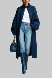 Aveline – Warme lange Strickjacke für Damen mit Faltenkragen – Ansicht 6