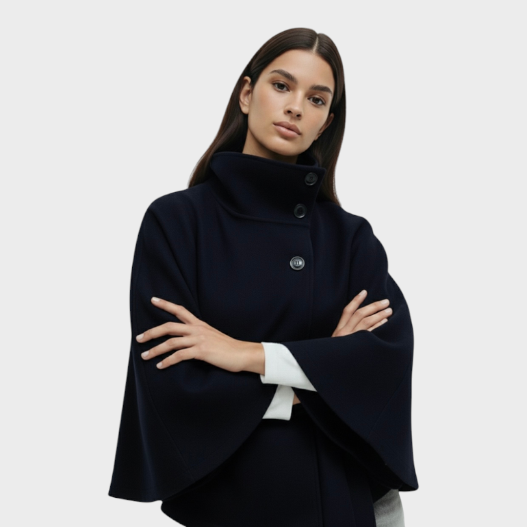 Shayla – Kamelfarbenes Cape mit hohem Kragen und Gürtel – Ansicht 7