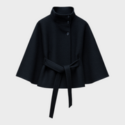 Shayla – Kamelfarbenes Cape mit hohem Kragen und Gürtel – Ansicht 3