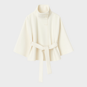 Shayla – Kamelfarbenes Cape mit hohem Kragen und Gürtel – Ansicht 4