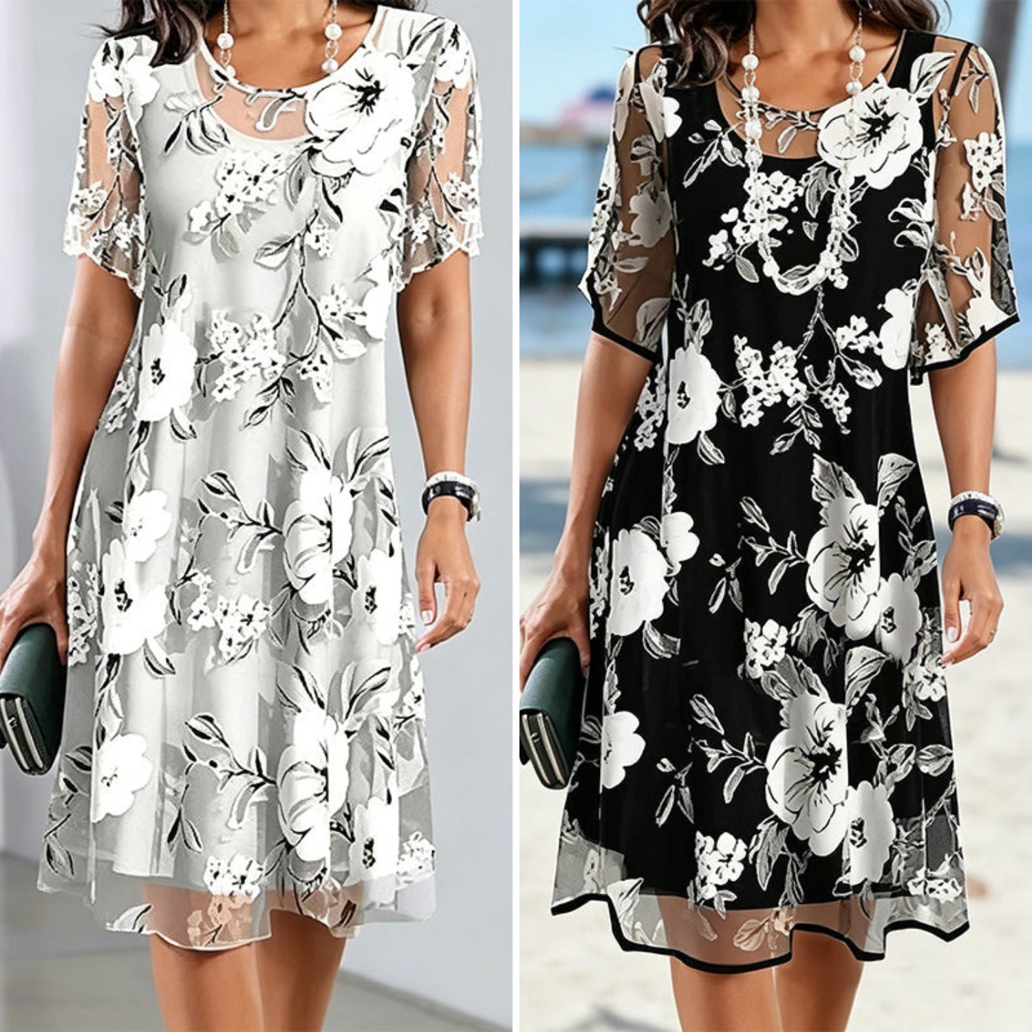 Elegantes Damenkleid mit Blumenmuster – Ansicht 3