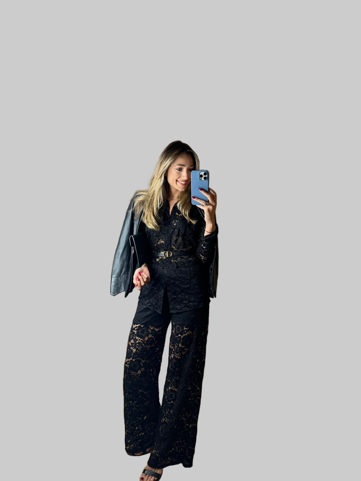 Damen-Spitzen-Set mit Hemd und Hose – Ansicht 2