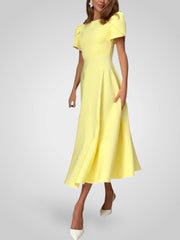 Midikleid für Damen in A-Linie mit hohem Kragen und Puffärmeln