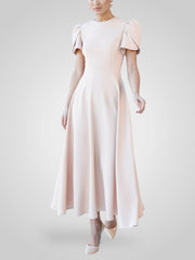 Midikleid für Damen in A-Linie mit hohem Kragen und Puffärmeln – Ansicht 5