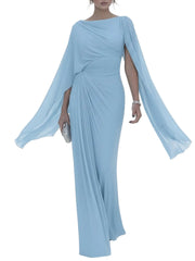 Helga – Schwarzes Maxikleid mit Cape-Ärmeln und drapierter Taille