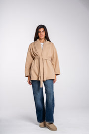Laura – Leichte beige Damenjacke mit elegantem Fall – Ansicht 3