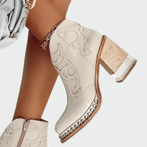 Bestickte Western-Lederstiefel für Damen mit Holzabsatz – Ansicht 3