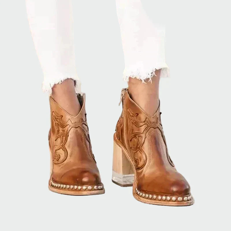 Bestickte Western-Lederstiefel für Damen mit Holzabsatz – Ansicht 4