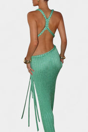 Jamie – Gestricktes Maxikleid für Damen mit Zopfmuster an der Taille – Ansicht 2