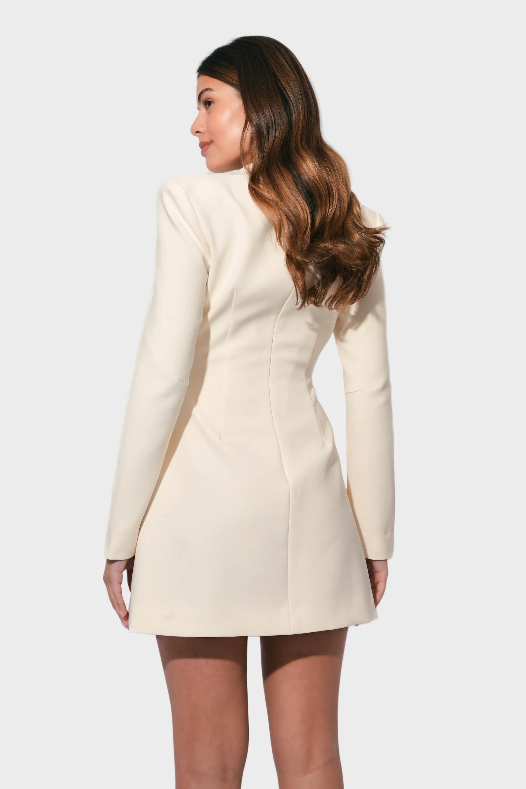 Sila – Ecrufarbenes Minikleid für Damen mit Knöpfen – Ansicht 4