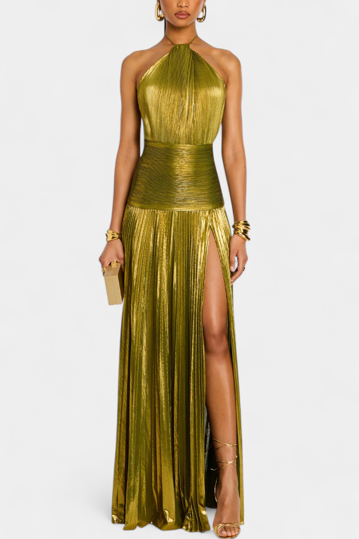 Emma – Metallic-Neckholderkleid für Damen mit offenem Rücken